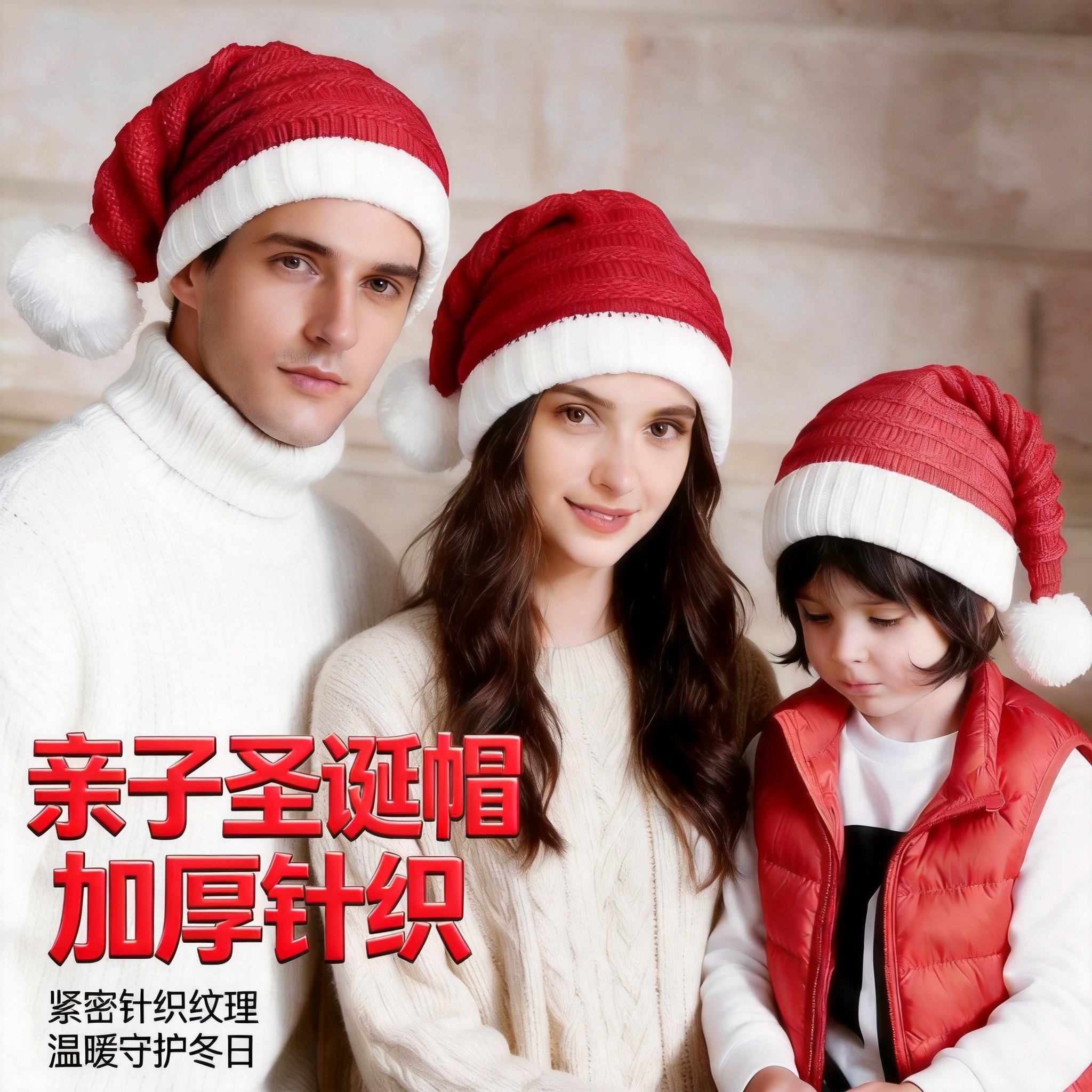 Cross-Border Knitted Christmas Hats for Adults and Children, Family Holiday Costumes, Role-Playing Performance Props, Warm Woolen Hats