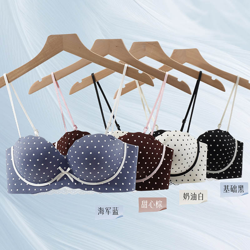 Original new fashion polka dot small bust push-up bra with round cups, soft support, and export cross-border design