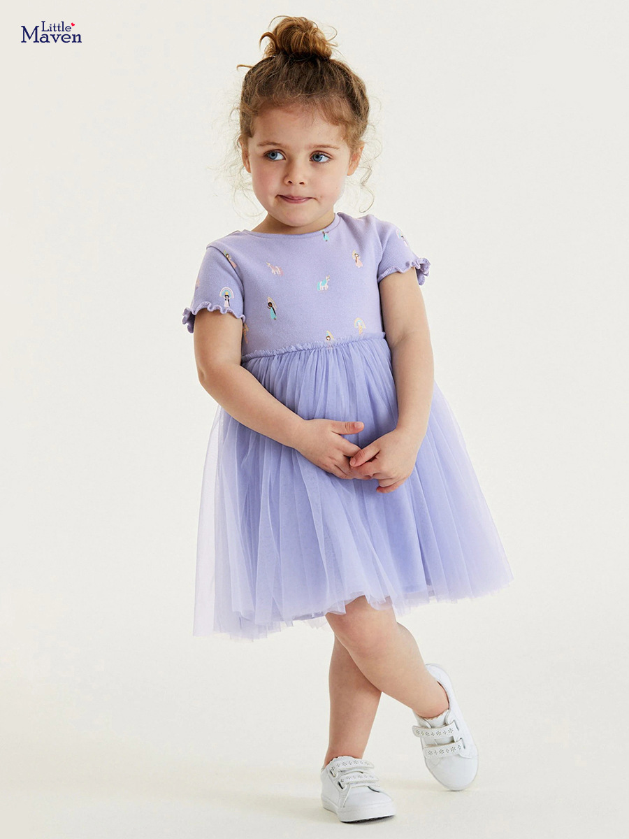 Vestido de niña de dibujos animados de estilo europeo y americano de verano manga corta vestido de princesa para niños