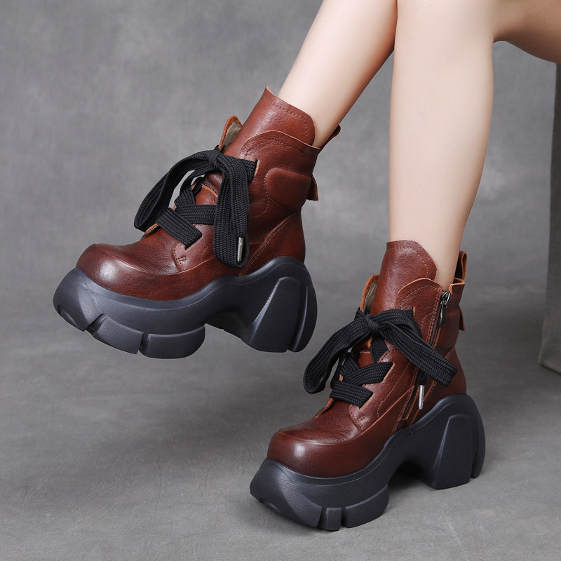 Jishu 25 Autumn and Winter Thick-Soled Zipper Genuine Leather Boots First-Layer Cowhide Retro Small Accessible Luxury Handmade Single Boots for Women