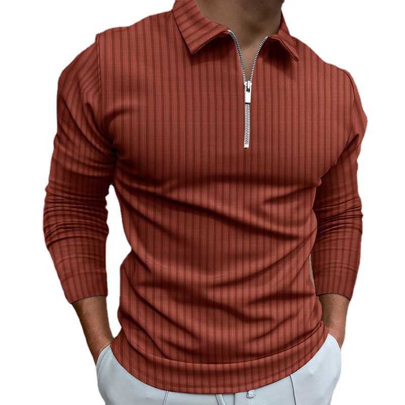 Comercio exterior otoño nuevos hombres de impresión digital de color sólido rayas cremallera Polo camisa polo hombres