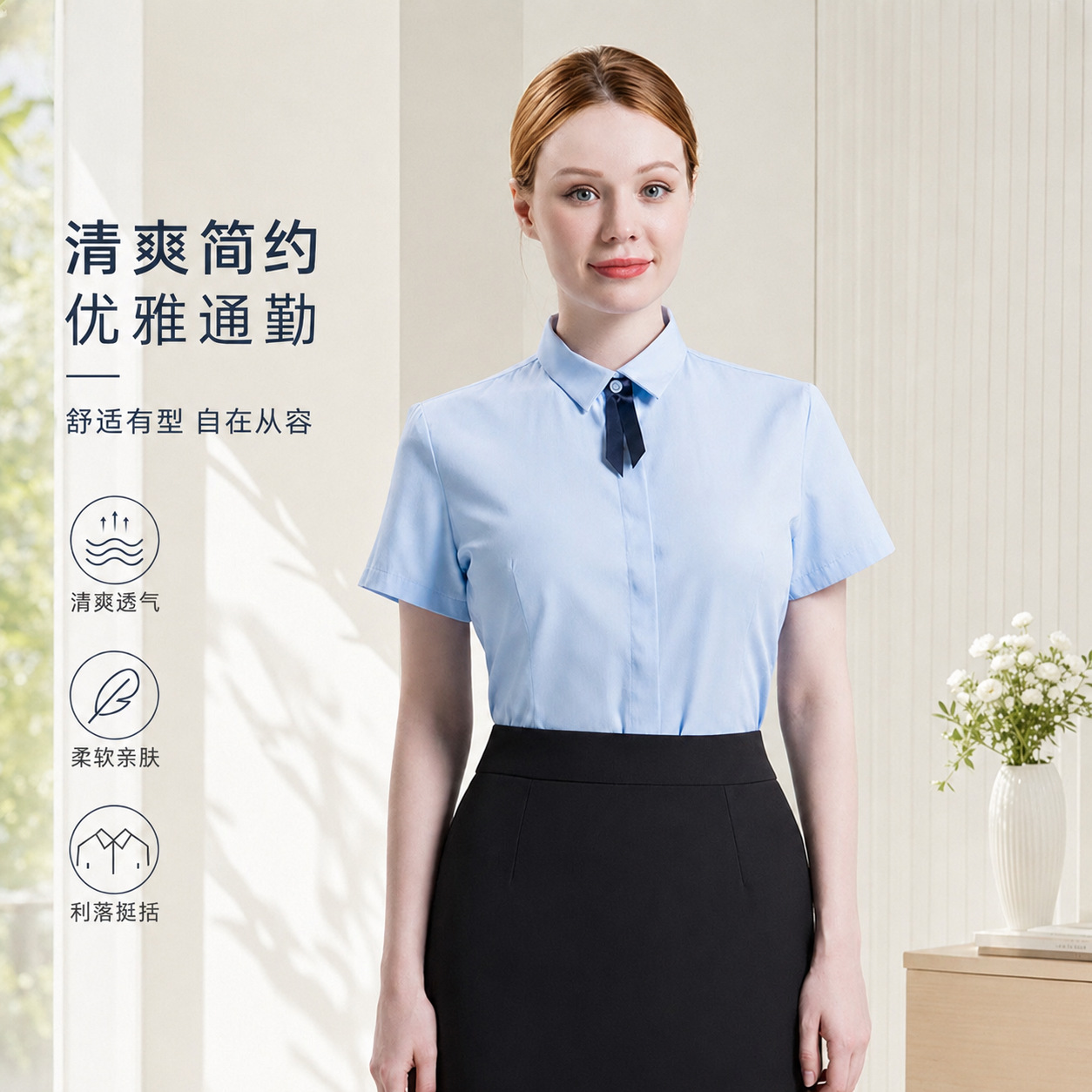 2026秋季短袖女士寸衫长袖方领白衬衫商务修身职业装女式白色衬衫