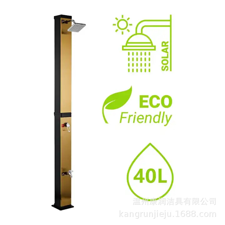 Wenzhou Kangrun 40L níquel dibujado panel dorado columna de ducha al aire libre piscina de jardín adecuado