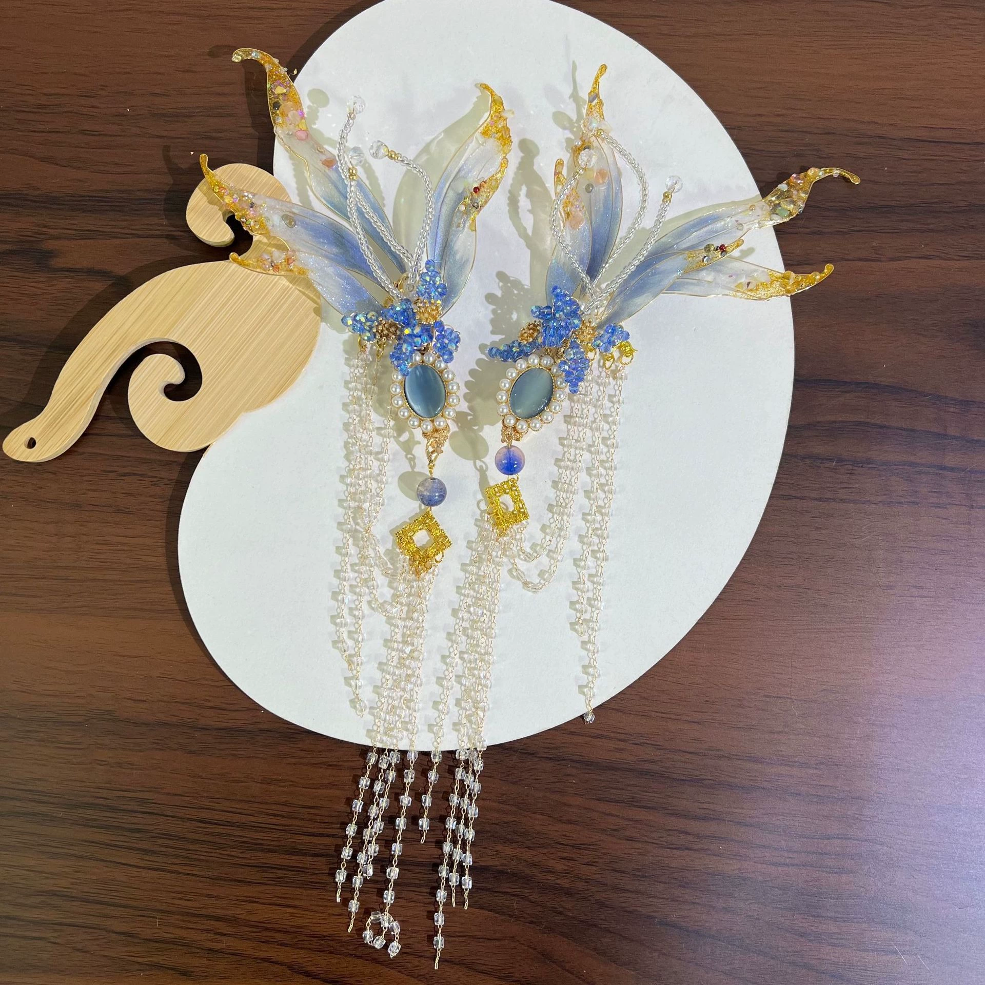 Аксессуар для волос в китайском стиле ханьфу, русалка, фея, заколка для волос с кисточками, ювелирные изделия, дорогой сладкий древний костюм, серьги с боковой клипсой