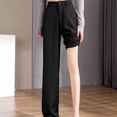 黒いスーツのズボンのズボンのズボンの小さい背の女性のズボンの垂直感のストレートなズボンの職業のタバコの管のズボンは実際に大きい足をたたきます。