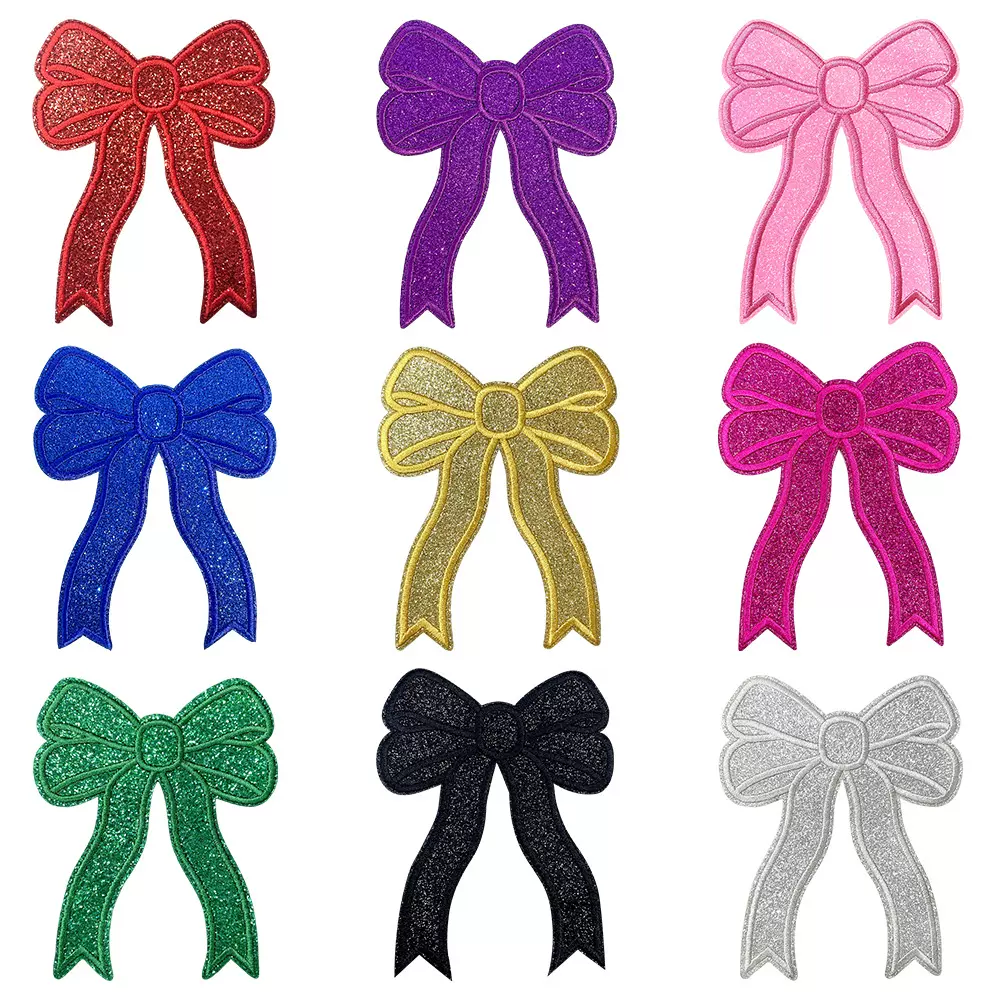 9个颜色亮片刺绣蝴蝶结红色，黑色，蓝色，玫红色 布贴