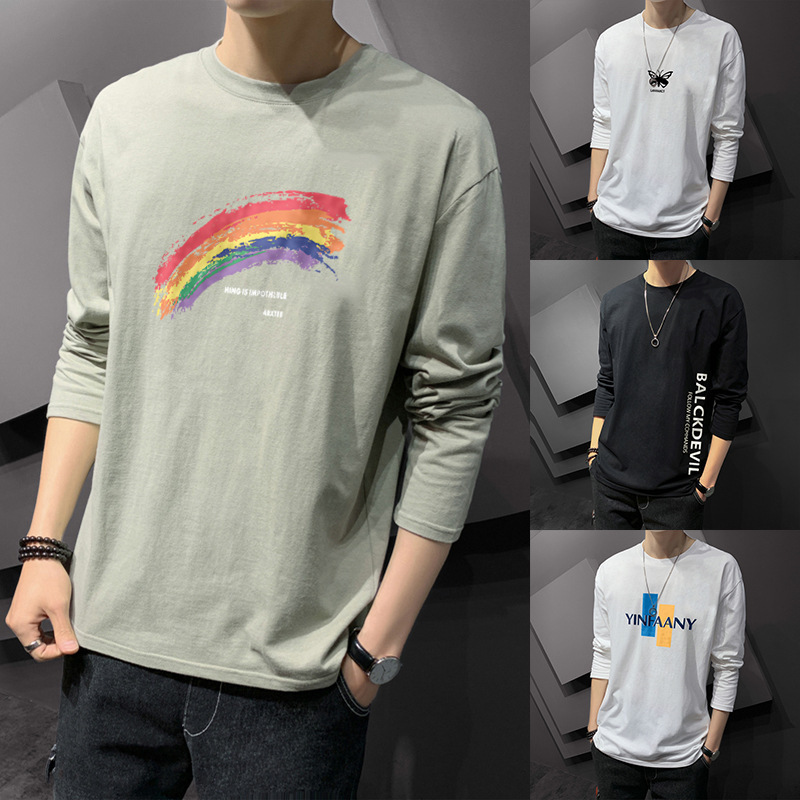 Spring and Autumn new men's long-sleeved T-shirt Korean style trendy youth loose fashion brand men's round neck T-shirt all-matching top
