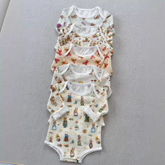 北歐嬰童新生兒長袖純棉信封領包屁衣春夏薄款三角哈衣嬰兒爬爬服