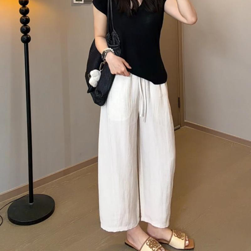 Tencel Linen Simple and Elegant Lazy Style 2026 Summer Petite Cropped Wide-Leg Pants Old Money Style Loose Casual Pants