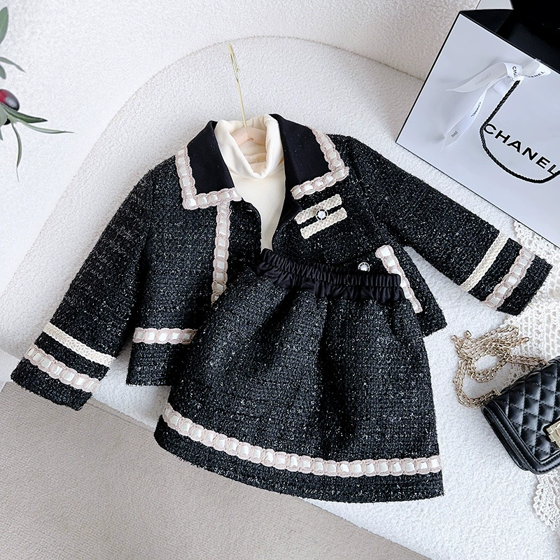 Куртка, юбка, демисезонный стеганый набор для детей девочек, стиль Chanel, западный стиль