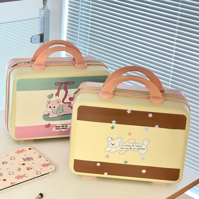 Pequeña maleta de maquillaje 14 pulgadas conveniente encantadora impresión maleta de viaje de chicas caja de almacenamiento de color