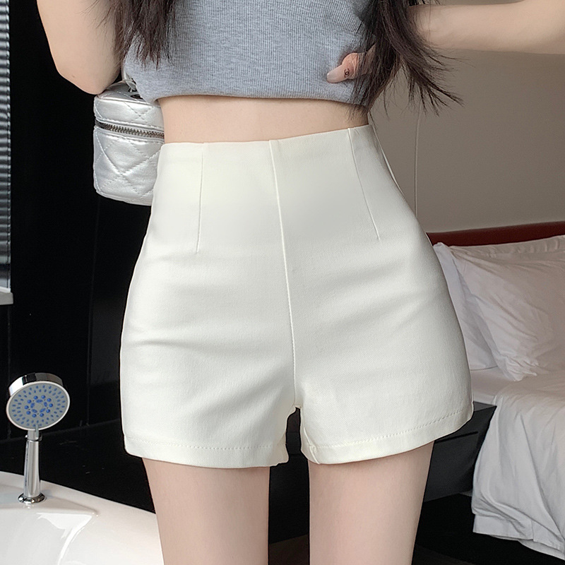 女性用白スーツショーツ、夏用タイトフィットハイウエスト痩身レギンス、小柄な人向け露出防止Aラインアウターホットパンツ|undefined