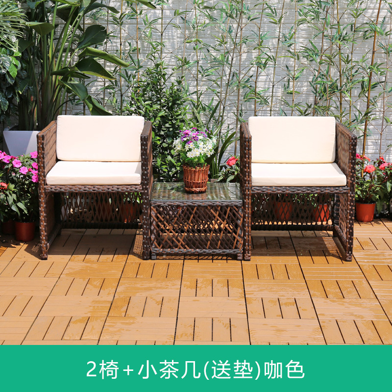 Silla de mimbre al aire libre combinación terraza de ocio balcón silla de ratán patio al aire libre mesa y silla con respaldo impermeable y protector solar