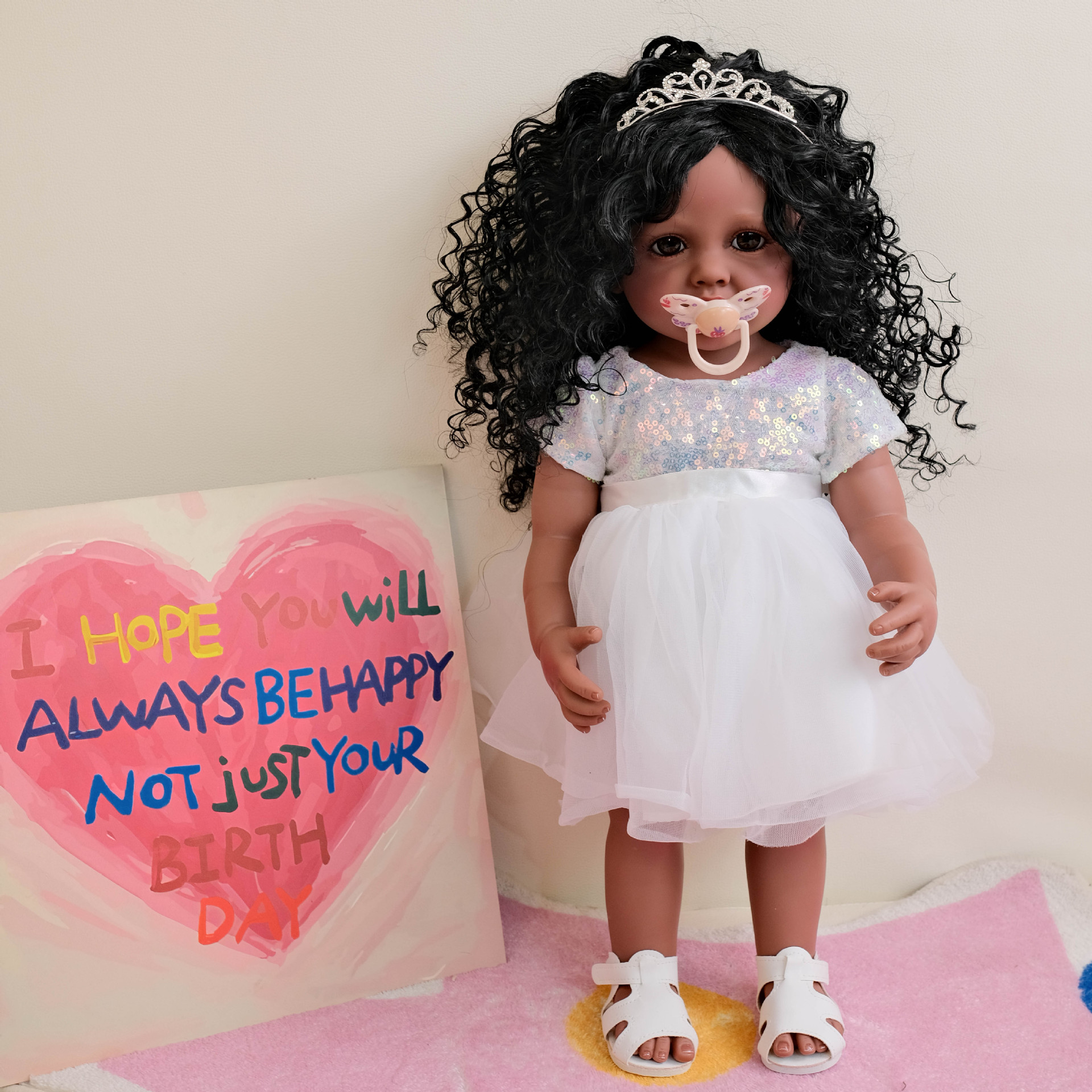 NPK22inch falda de gasa blanca con lentejuelas de goma completa Betty simulación renacimiento muñeca acompañante niño regalo