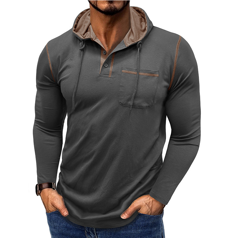 2025 外国貿易クロスボーダーメンズ長袖 Tシャツアマゾンヨーロッパとアメリカのメンズフード付きヘンリーシャツ秋と冬のアウトドアトップ|undefined