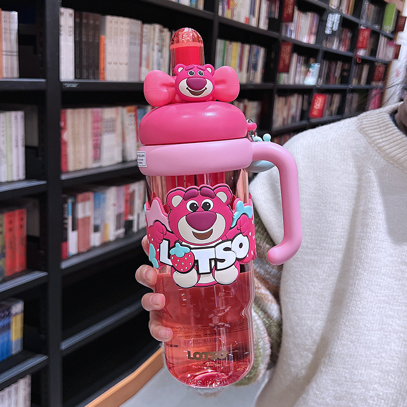 Strawberry Bear Ice King Cup Girls High-Quality Straw Cup Student Large Capacity Cute Portable Plastic Water Cup 