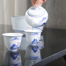 家用茶具手绘套装办公整套组高温青花瓷茶壶茶碗套装商务优雅礼品