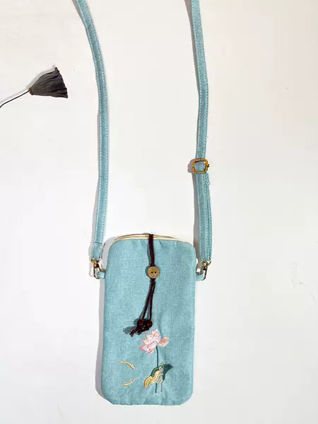 Crossbody Adjustable Han Dynasty Bag, Antique Linen Small Shoulder Bag, Fresh Literary Antique Style Bag, Single Shoulder Female Zen Bag, Mobile Phone Bag