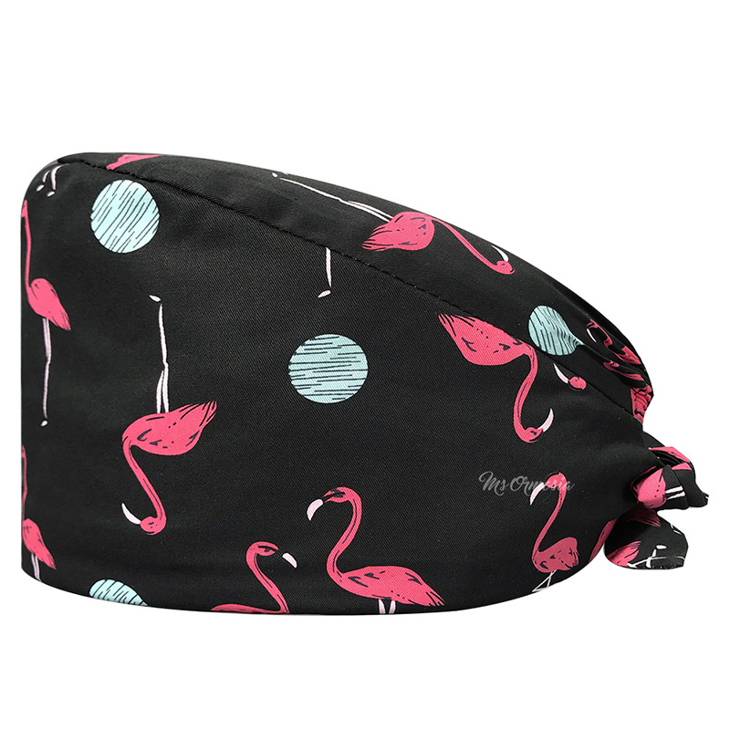 Gorro de Médico de Algodón Puro Estampado para Comercio Exterior, con Correa Ajustable con Botones, Absorbente de Sudor, Gorro de Dibujos Animados para Estudio, Gorro de Enfermera de UCI