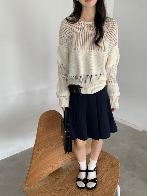 镂空百搭韩系慵懒风独特小众套头毛衣女装春秋针织衫宽松休闲上衣|undefined