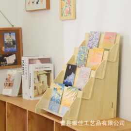 木质贴纸收纳架跨境3层贺卡展示架木质便携式多功能绘本置物架