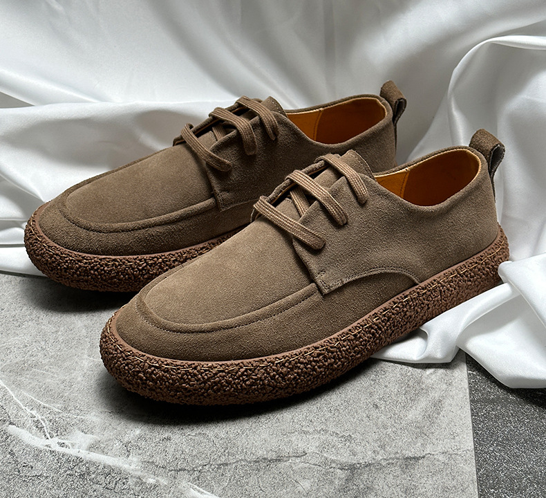 Spring new leather suede cowhide low-top lace-up outdoor wear-resistant retro casual shoes_vogvips.com