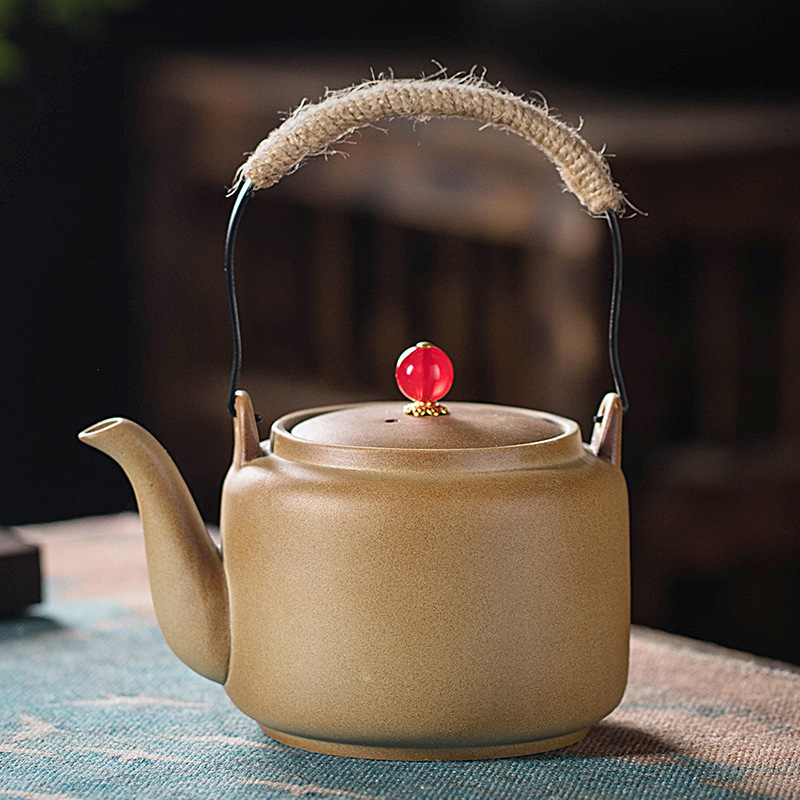 Juego de Té para Preparar con Carbón Vegetal, con Tetera de Cerámica Rústica Vintage, Tetera con Asa Lateral, Jarra, Estilo Chino para Exteriores y Hogar.