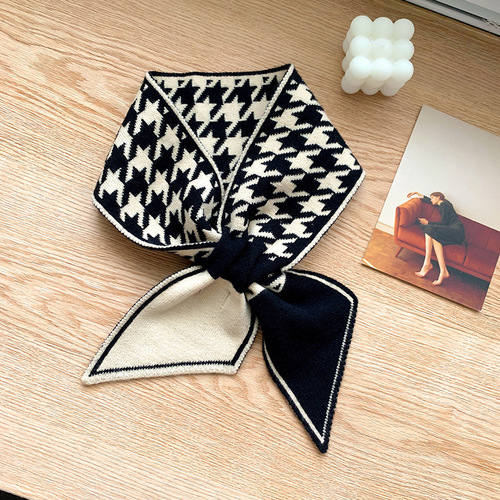  new Korean style houndstooth knitted wool student style scarf fashion decorative double-sided thickened scarf neck scarf
