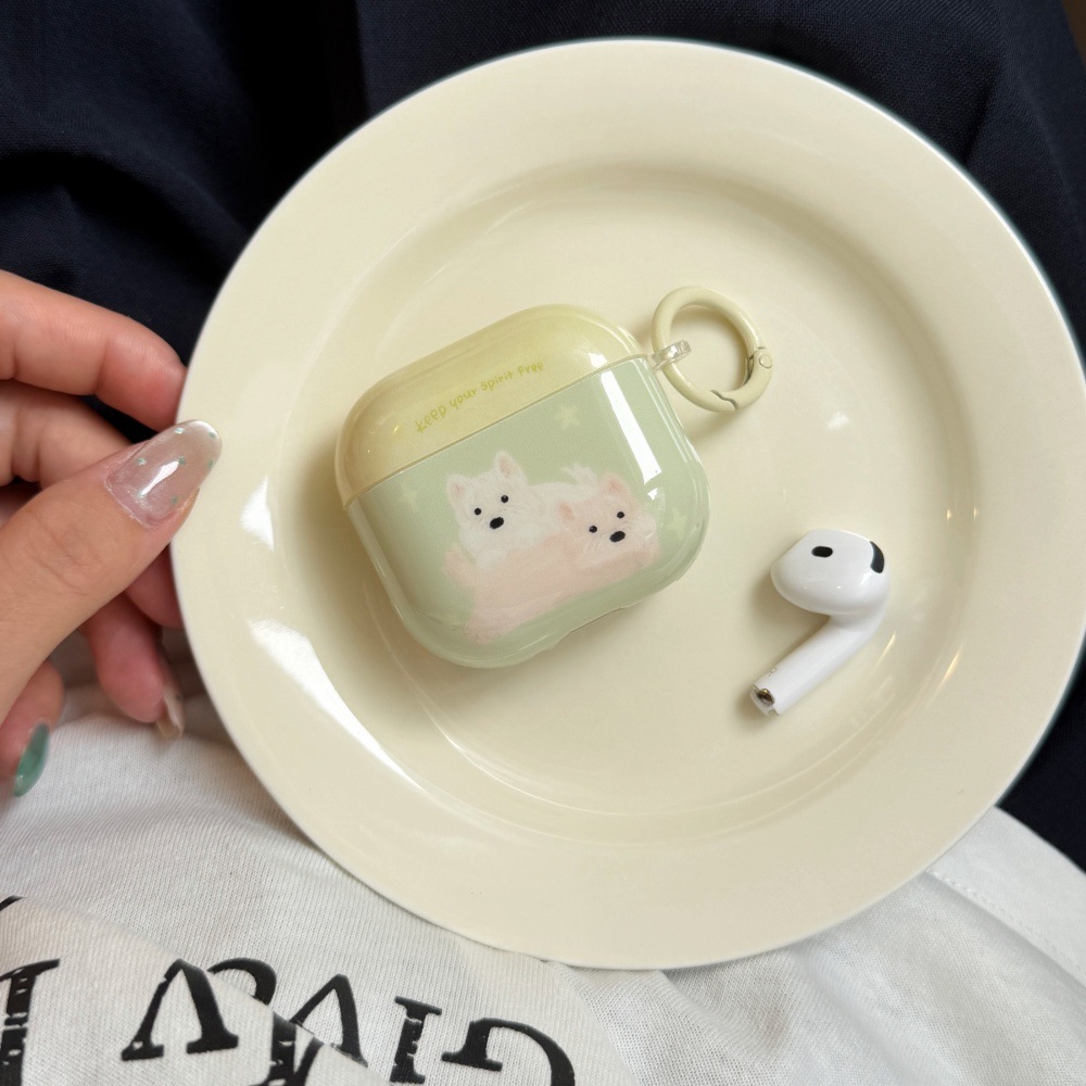 Yoqimli yashil multfilm West Highland White Terrier kuchukchasi himoya g'ilofi, AirPods 3/4 Pro va yangi 3-avlod Apple qurilmalari uchun.