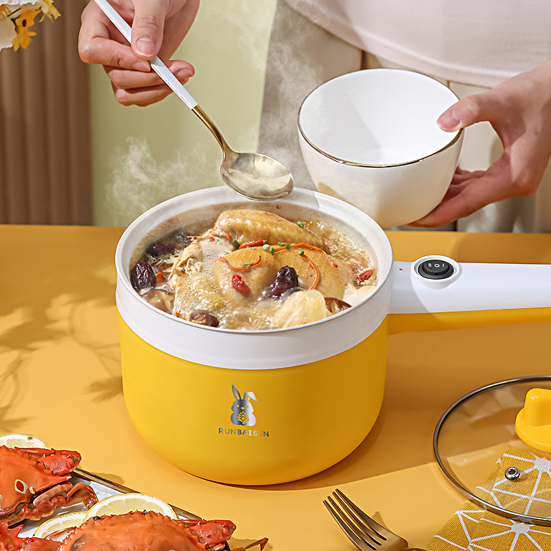 Multi-functional Electric Cooking Pot Student Dormitory Electric Cooking Pot Electric Wok Small Electric Cooking Pot Hot Pot with Electric Heating and Cooking Integrated Pot