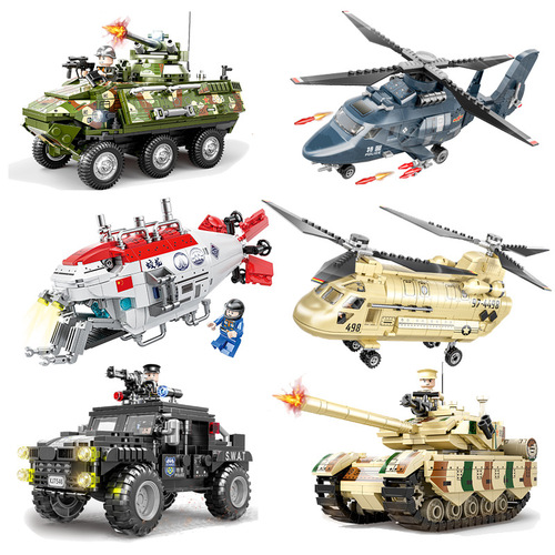 New product Xiangjun 839 small particle assembled building blocks military SWAT armored vehicle helicopter tank boy toy