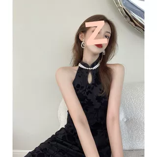 黑色旗袍改良连衣裙女夏季2026新款收腰包臀打底裙中长款开叉裙潮