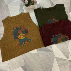新品文艺叠穿马夹背心女减龄卡通印花针织马甲上衣