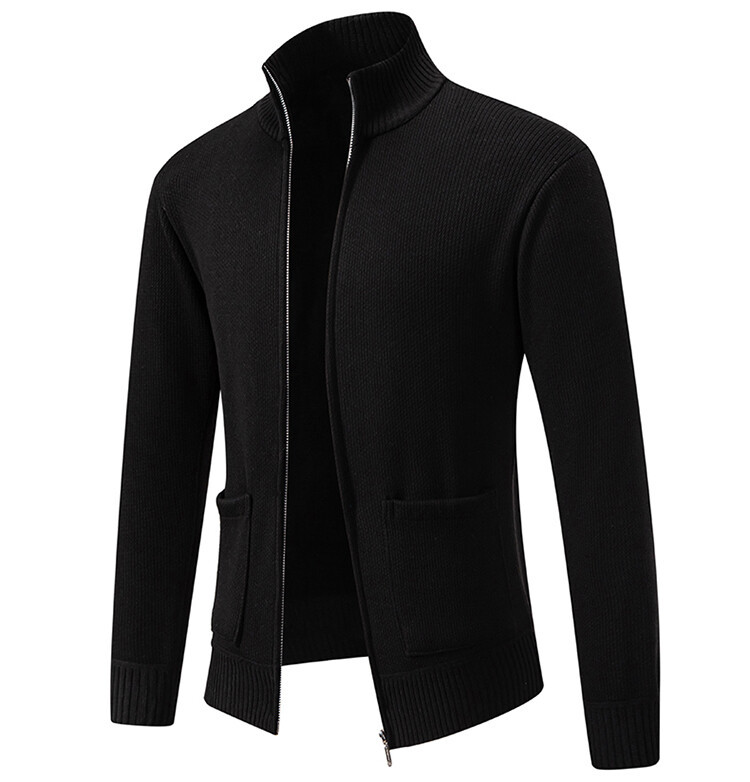 Hombres de lana primavera / otoño / invierno cardigan de punto de mediana edad ocio cálido coreano color sólido suéter de cuello alto chaqueta grande