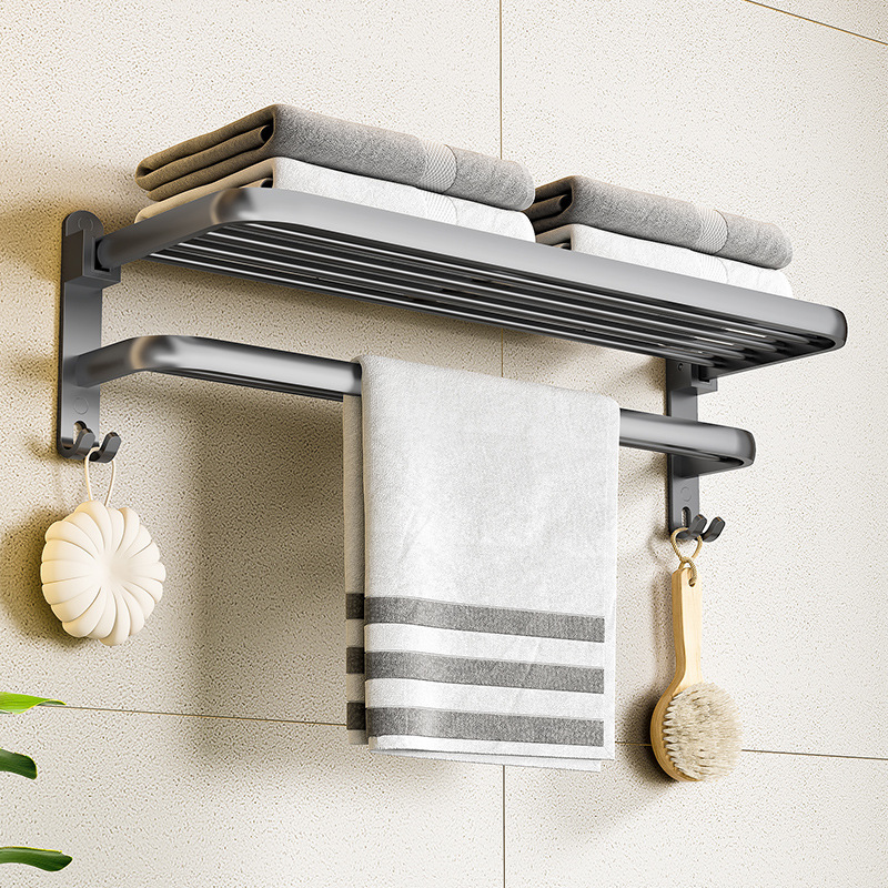 Gun Gray Towel Rack Space Aluminum Bathroom Storage Rack Bathroom Towel Rack Punch-Free Bathroom Hardware Pendant Set