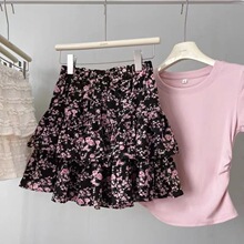 大码胖mm松紧腰甜美小碎花半身裙女2025夏季新款宽松包臀A字短裙