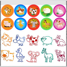 2025款农场动物印章卡通10枚儿童印章幼儿园手账印章创意印章印泥