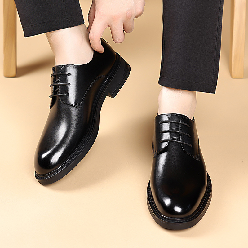 zapatos de cuero de negocios de hombre, cabeza redonda, cinturón clásico, zapatos de hombre, capa de cabeza antideslizante y resistente al desgaste, zapatos de derby con suela gruesa