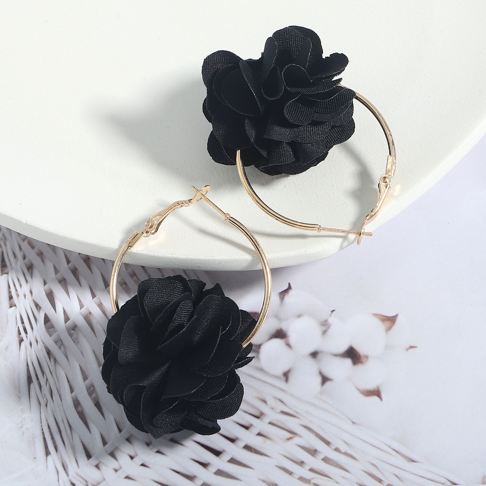 Nihaojewelry jewelry wholesale fashion fabric flower multi-layer three-dimensional earrings