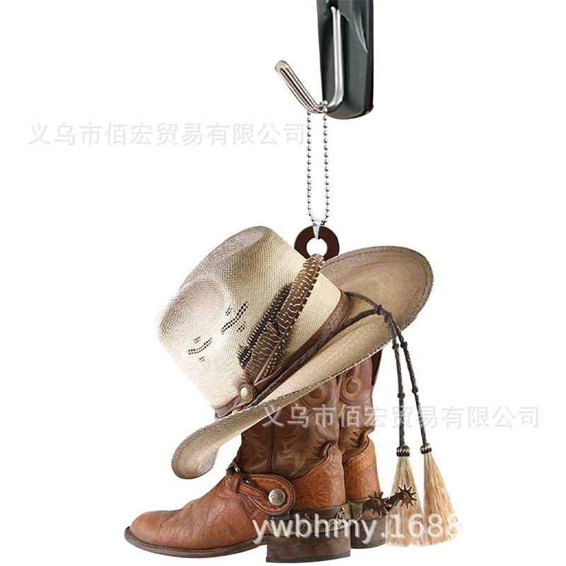 Transfronterizo nuevo coche interesante colgante decoración personalizada botas de vaquero y sombrero colgante de coche plano