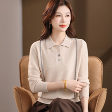 妈妈冬季新款翻领羊毛衫短款针织中老年女长袖上衣打底衫宽松毛衣