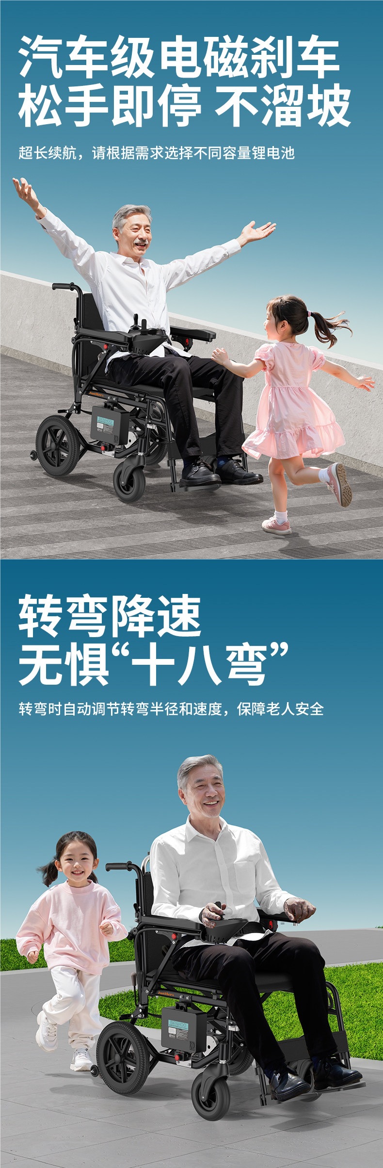 Justhero Electric Wheelchair, Intelligent and Fully Automatic, Foldable and Lightweight Seat for the Elderly, Widened Four-Wheel Mobility Scooter