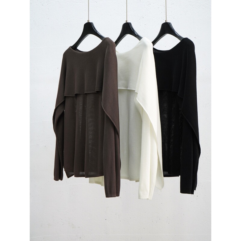 Elegant cape-style top with a shawl collar, ribbed knit pullover, off-the-shoulder neckline, loose-fitting, niche design, long-sleeved, relaxed outerwear