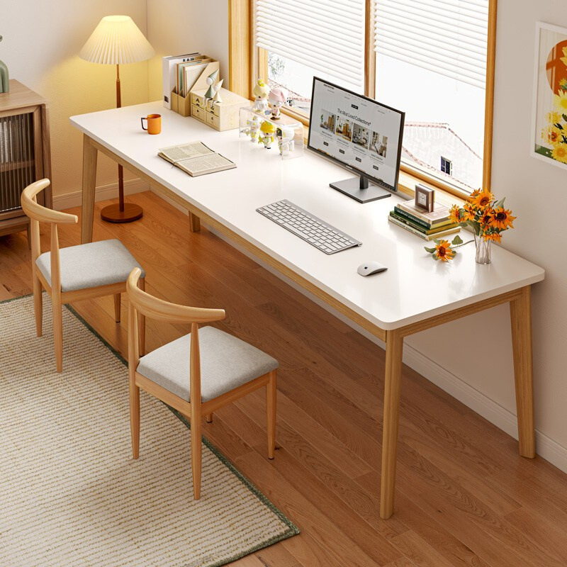 Larga mesa de libros madera maciza pierna rectangular escritorio doble estudiante aprendizaje escritura computadora hogar Workbench