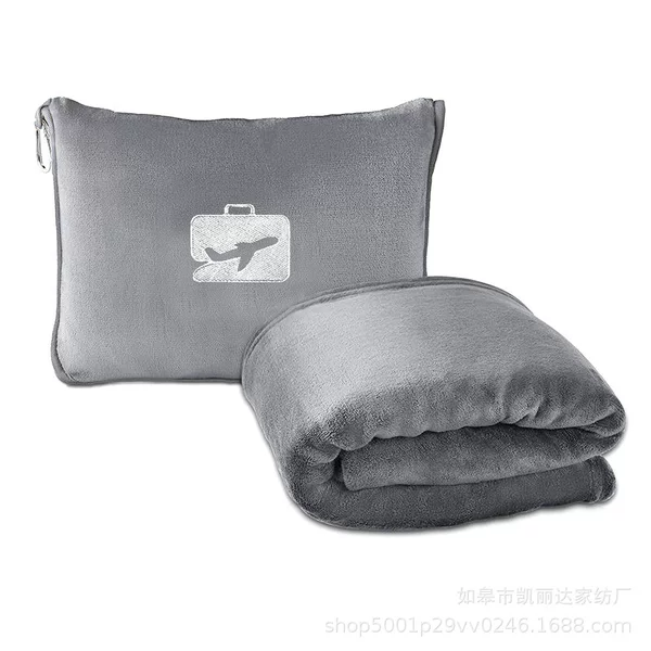 Cross-Border Portable Airplane Travel Blanket 2-in-1 Foldable Storage Nap Blanket Winter Flannel Blanket Customization