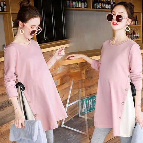 Fashionable maternity set for autumn and winter, trendy one-piece dress with long sleeves, T-shirt and long-sleeved sweatshirt set for outerwear.