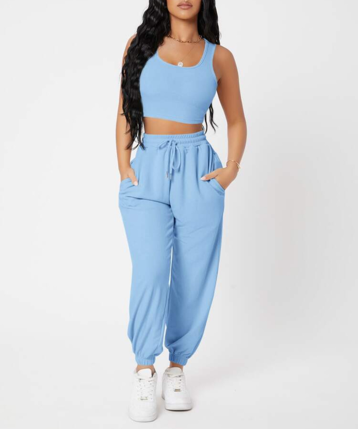 490g Weight Sleeveless Sleeve Length Polyester Fabric Type Pants Sets Sets Type 2 Pieces Set Quantity Casual, Daily Occasion Round Neck Neckline Breathable Function Skinny Fit Type Solid Color Pattern Summer Season Women's Gender Streetwear, Sport Style Style Women's Streetwear Sport Style Solid Color Polyester Round Neck Tracksuit 7