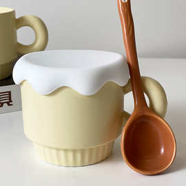 水杯女生高颜值奶fufu马克杯带盖勺可爱创意盖子通用陶瓷办公室男