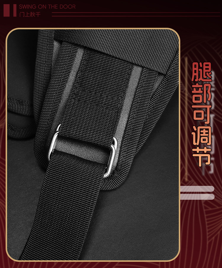 Door Swing Split-Leg Bondage Straps in Black with Metal Hardware — detail image 21