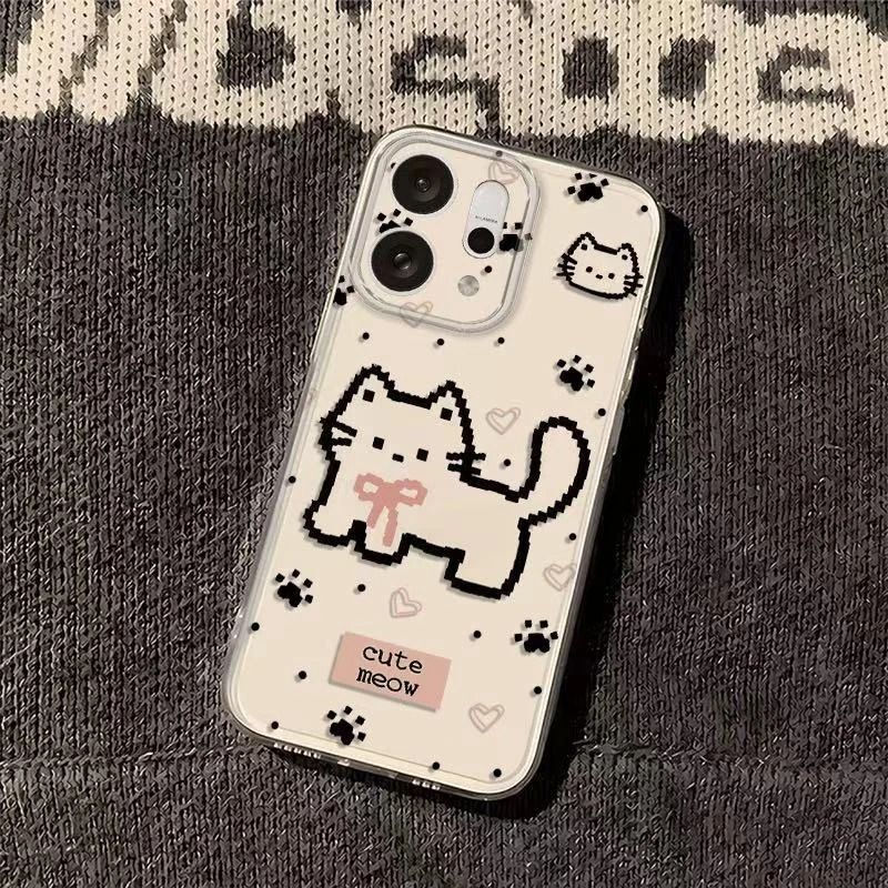Pixel Cat Is Suitable for Apple 17Promax Mobile Phone Case Iphone16 Cute 15 Internet Celebrity 13 Soft Shell 12 Explosion